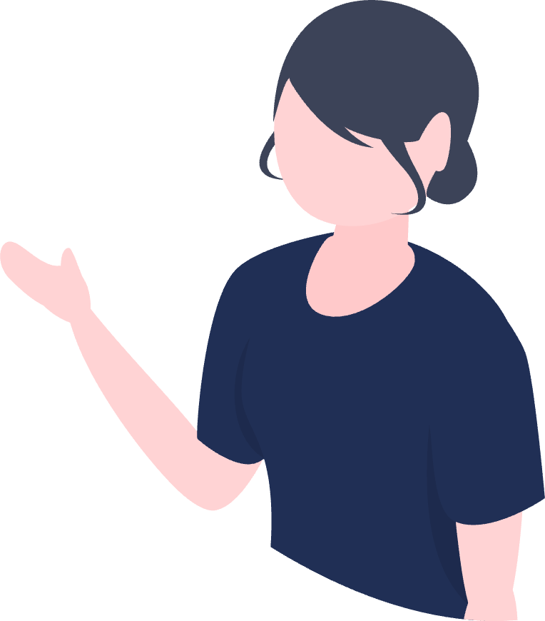 女性が右手を挙げている